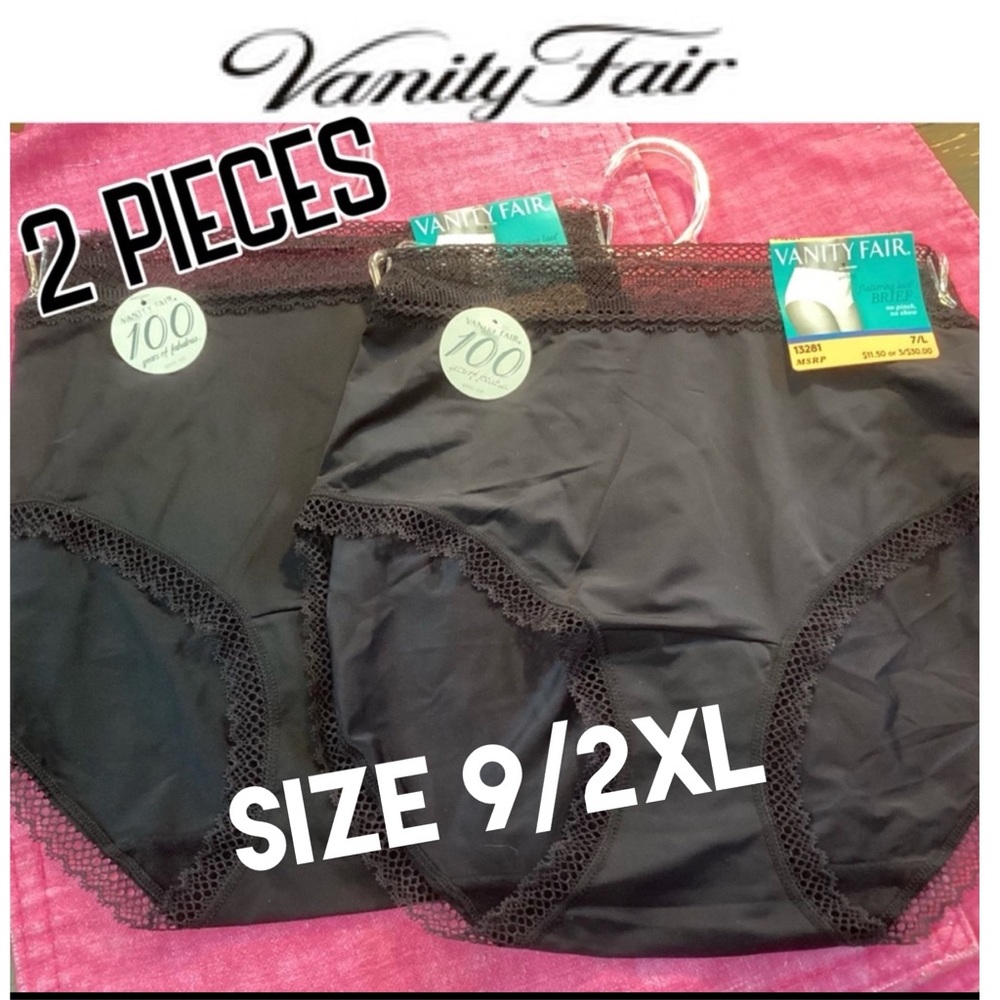 🌸Vanity Fair Size 9/2X 2 PC BLK BRIEFS